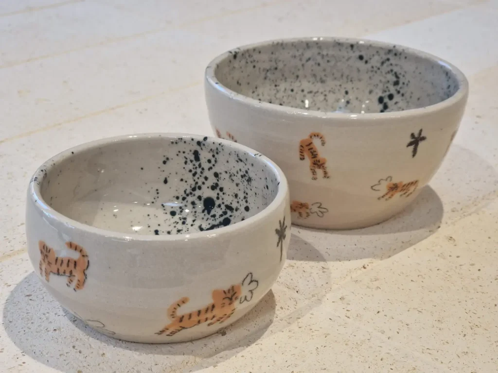 finished handmade tiger pattern bowls
